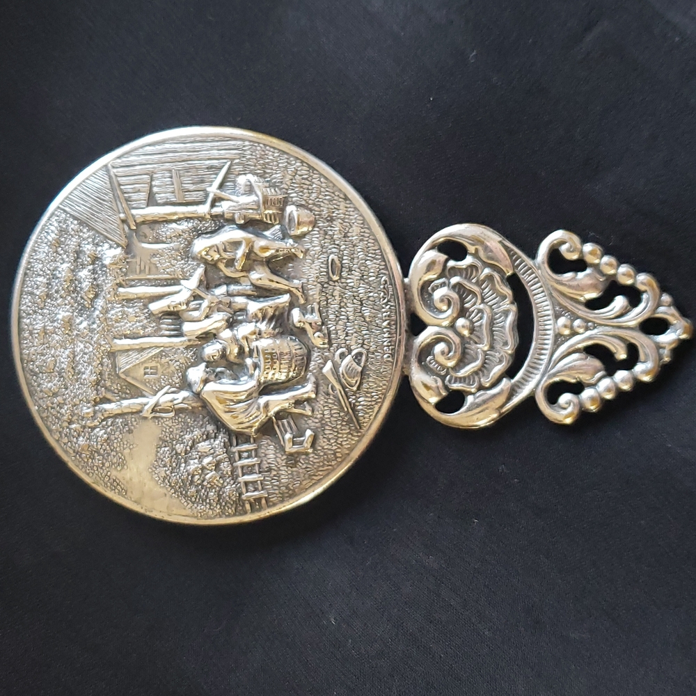 VTG Hans Jensen Silver Hand mirror, Silver plate, Repousse, marked, Denmark